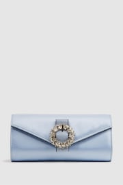 Reiss Powder Blue Delphine Diamanté Buckle Satin Clutch - Image 1 of 7