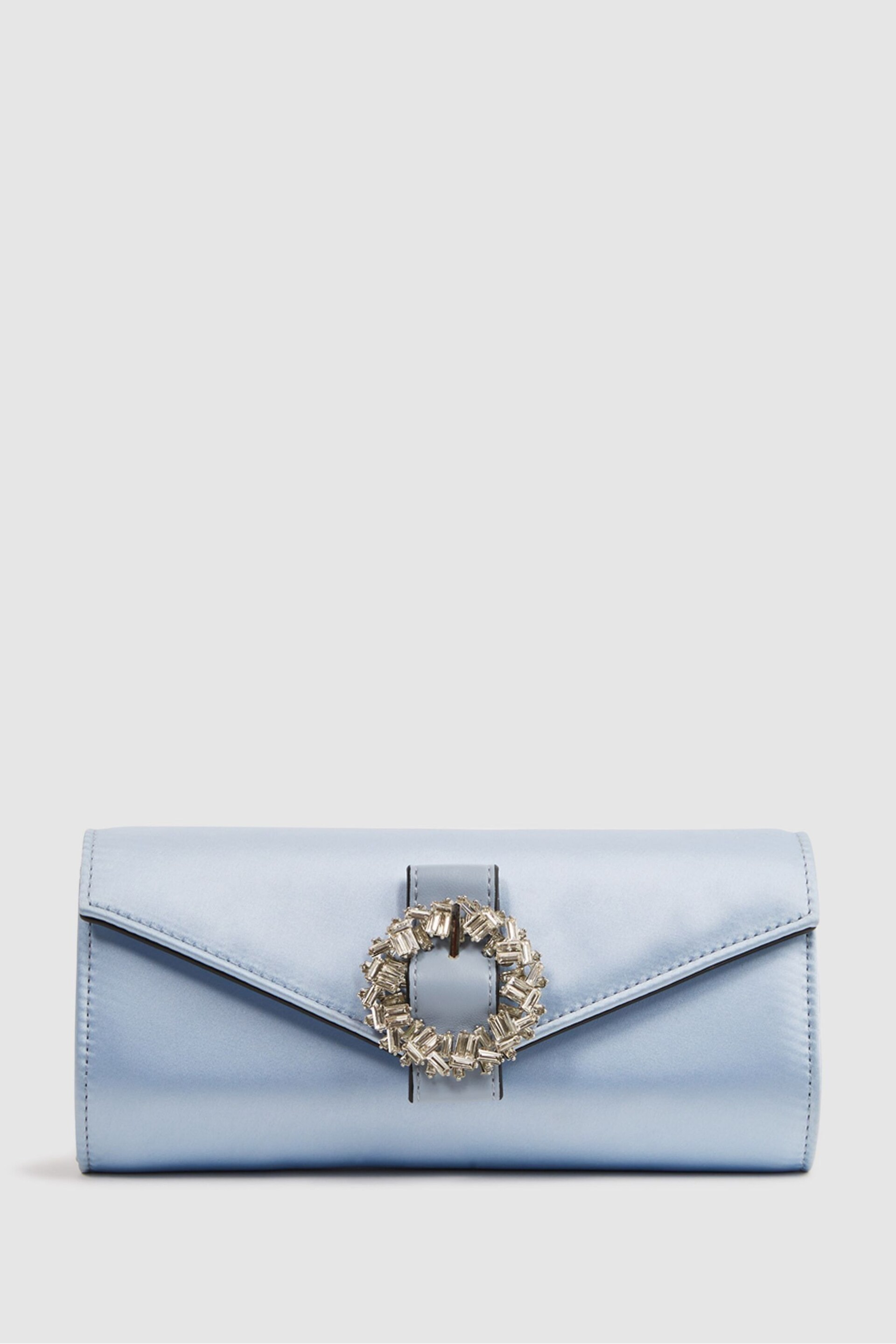 Reiss Powder Blue Delphine Diamanté Buckle Satin Clutch - Image 1 of 7