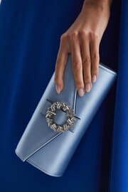 Reiss Powder Blue Delphine Diamanté Buckle Satin Clutch - Image 4 of 7