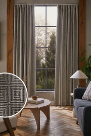 Black/White Monochrome Woven Geometric Wave Header Lined Curtains - Image 1 of 6