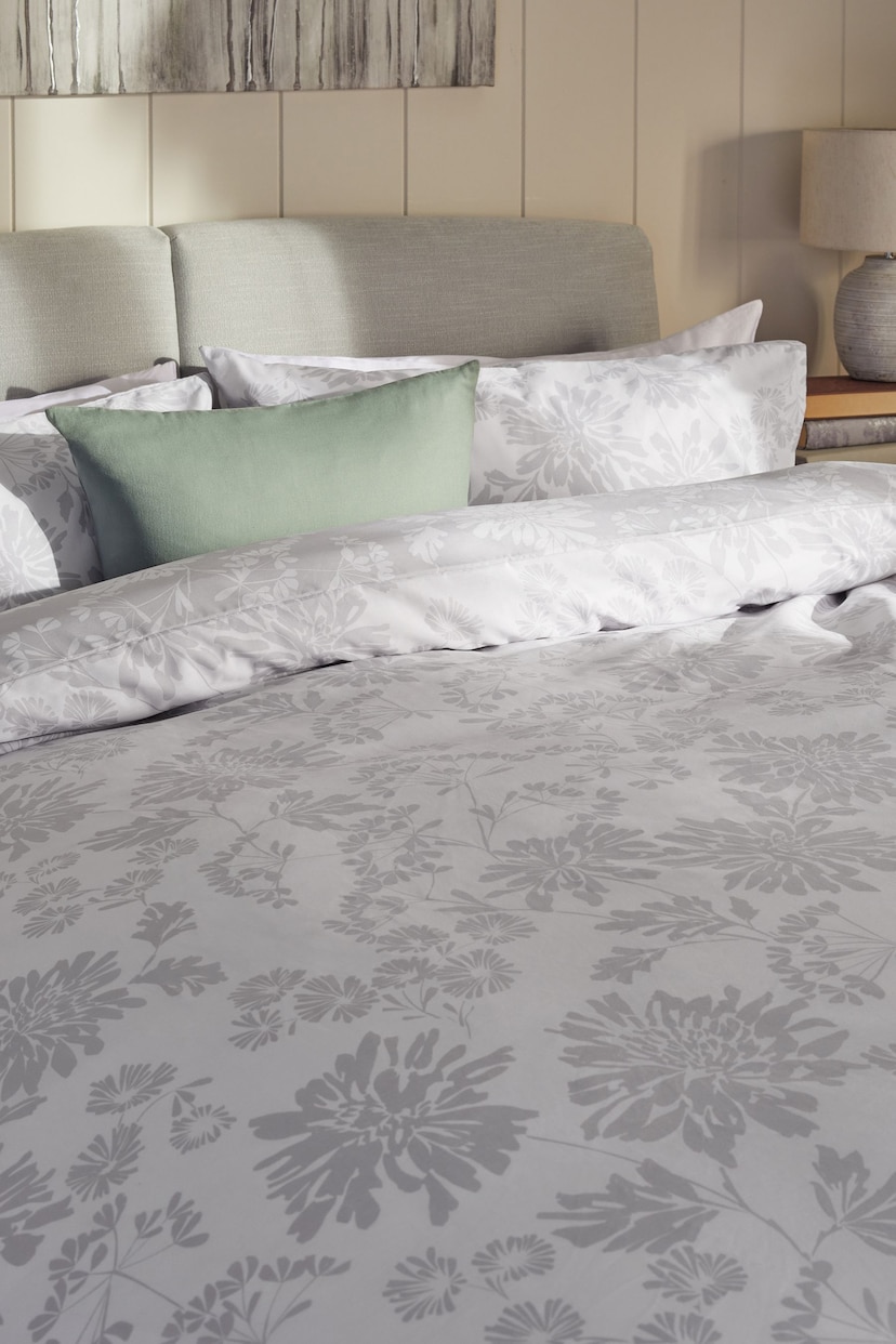 Grey Floral Duvet Cover and Pillowcase Set - Image 2 of 4