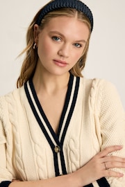 Joules Centre Court Cream & Navy Button Through Cable Knit Cardigan - Image 5 of 9