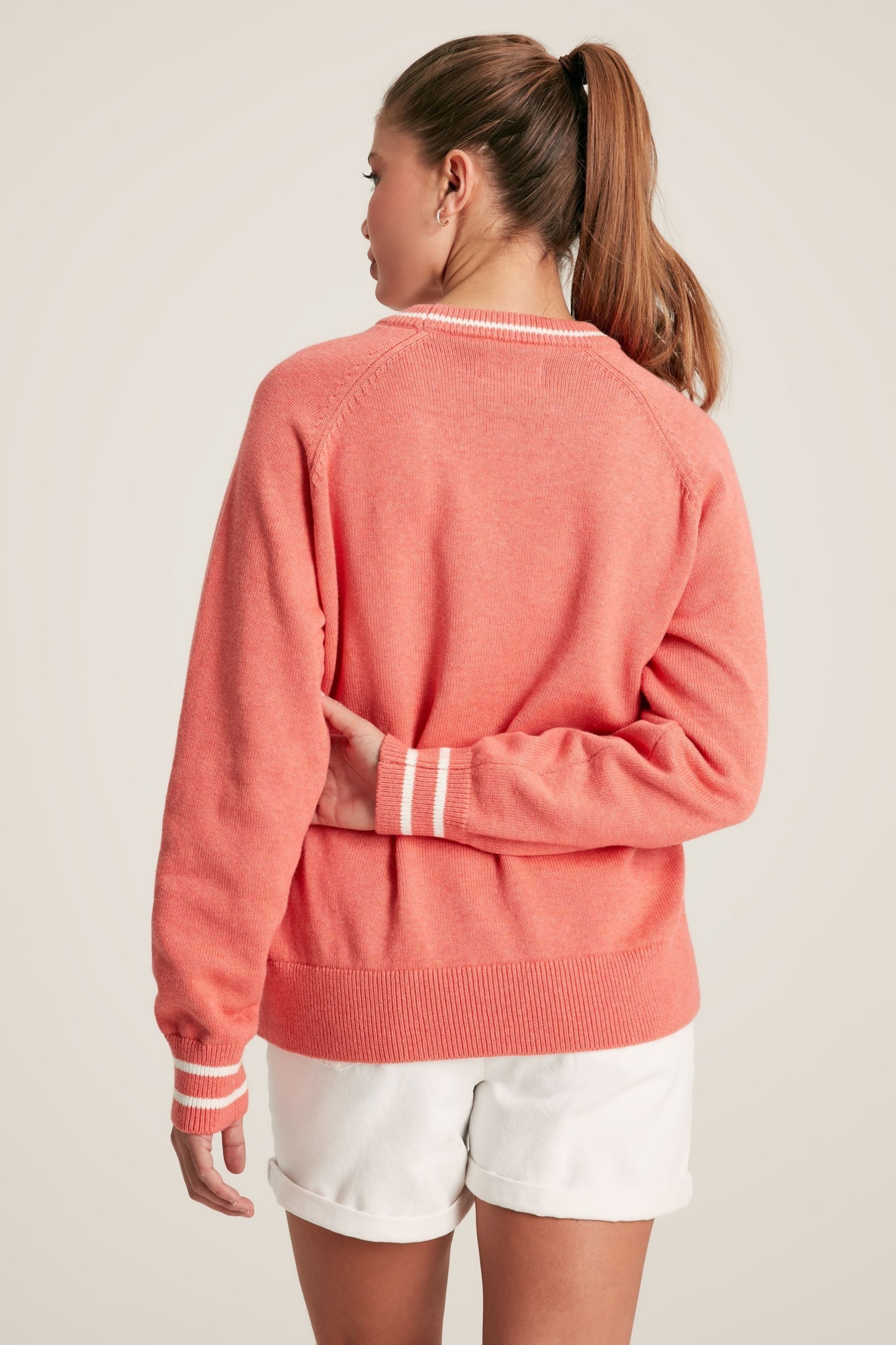 Joules Break Point Coral Knitted Tennis Jumper - Image 4 of 8