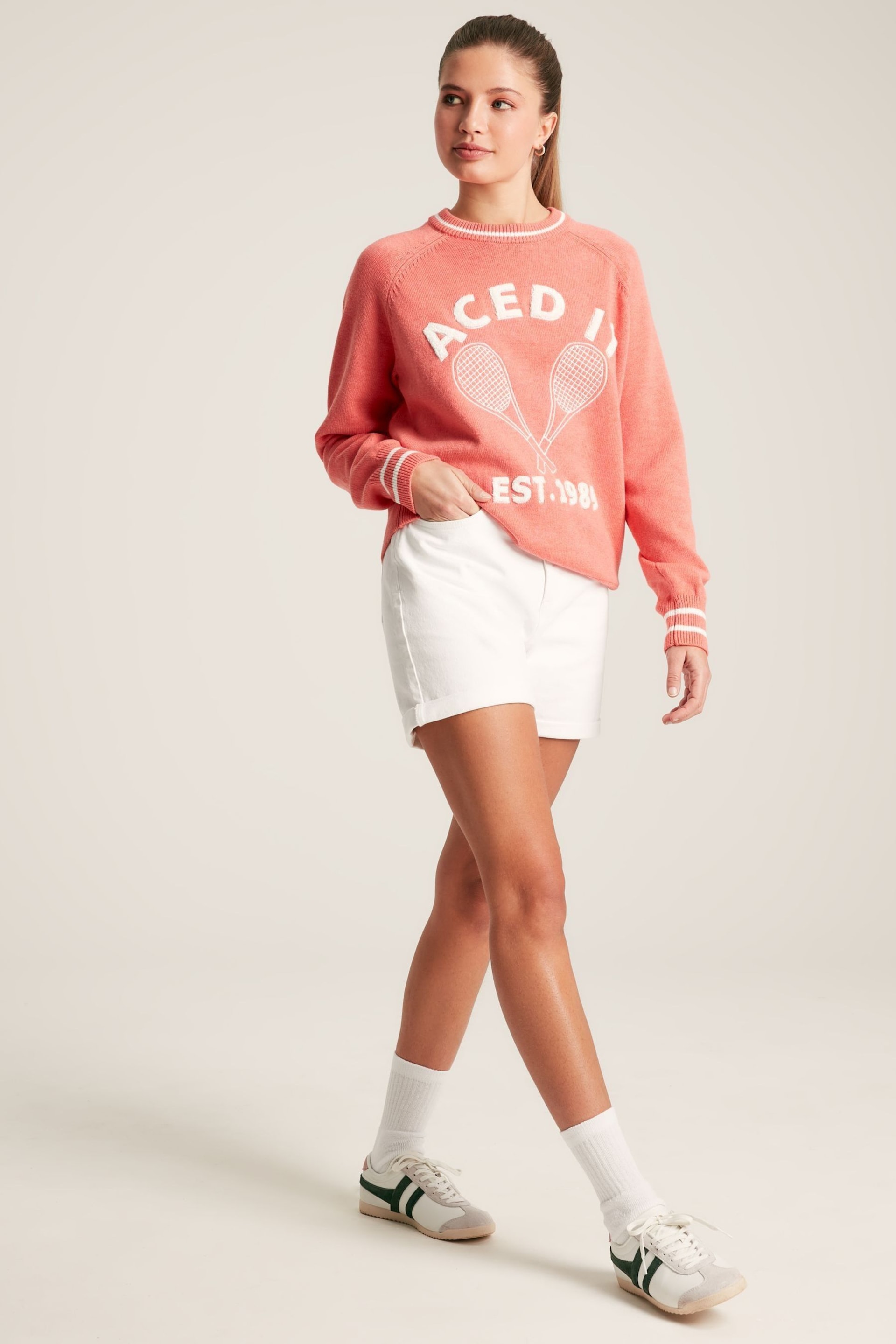 Joules Break Point Coral Knitted Tennis Jumper - Image 5 of 8