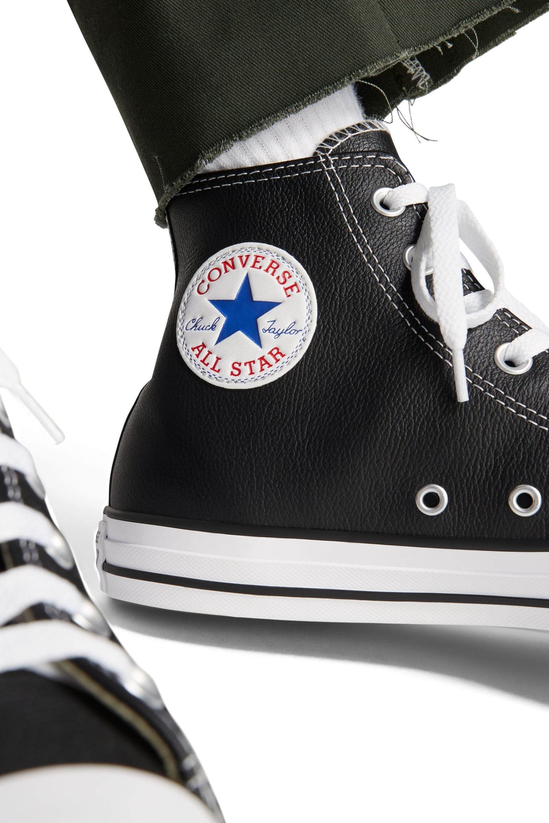 Converse Black Leather Chuck Taylor All Star High Top Trainers - Image 2 of 11