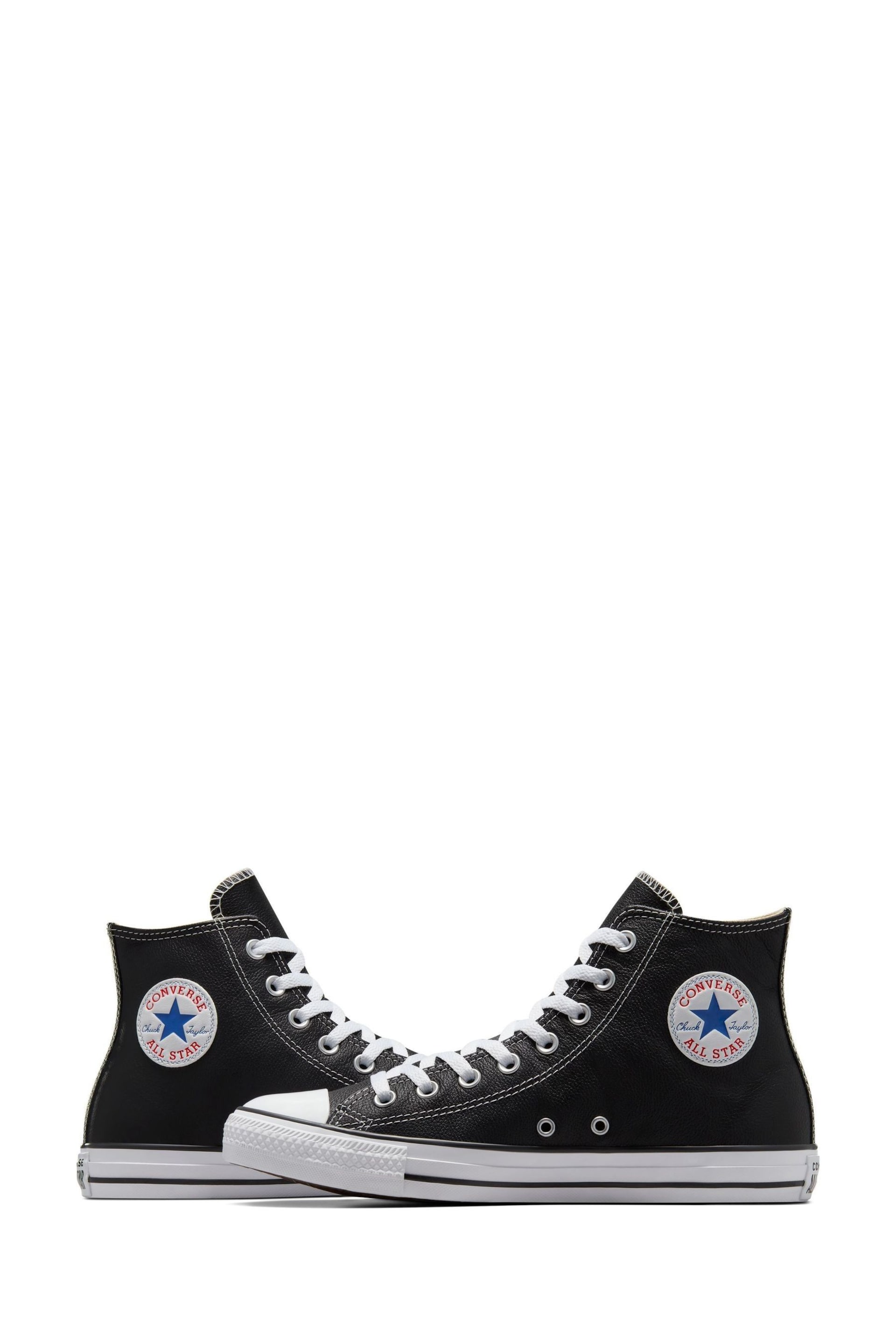 Converse Black Leather Chuck Taylor All Star High Top Trainers - Image 8 of 11