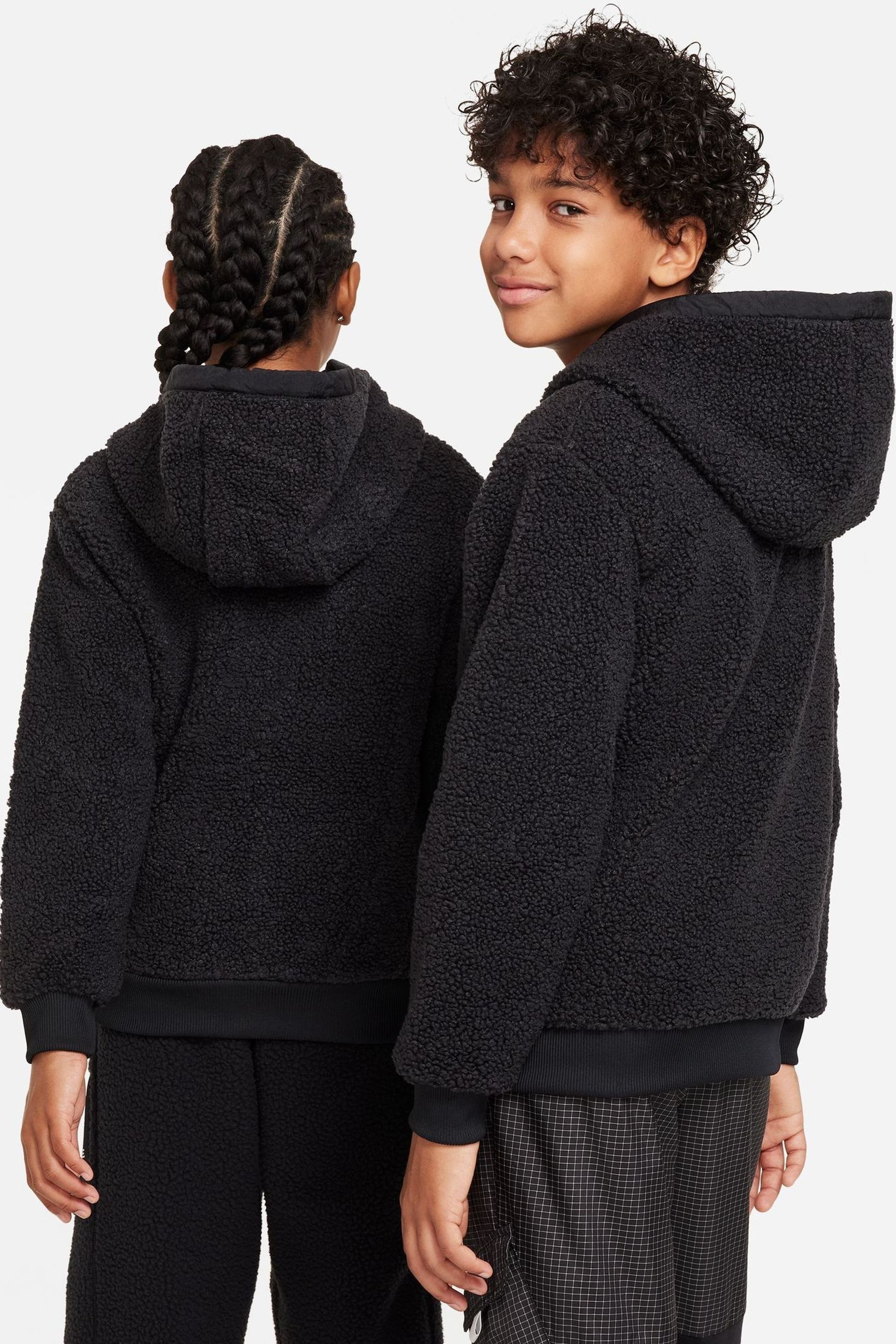 Nike Black Grey Club Fleece Winterized Zip Through Cosy Borg Hoodie