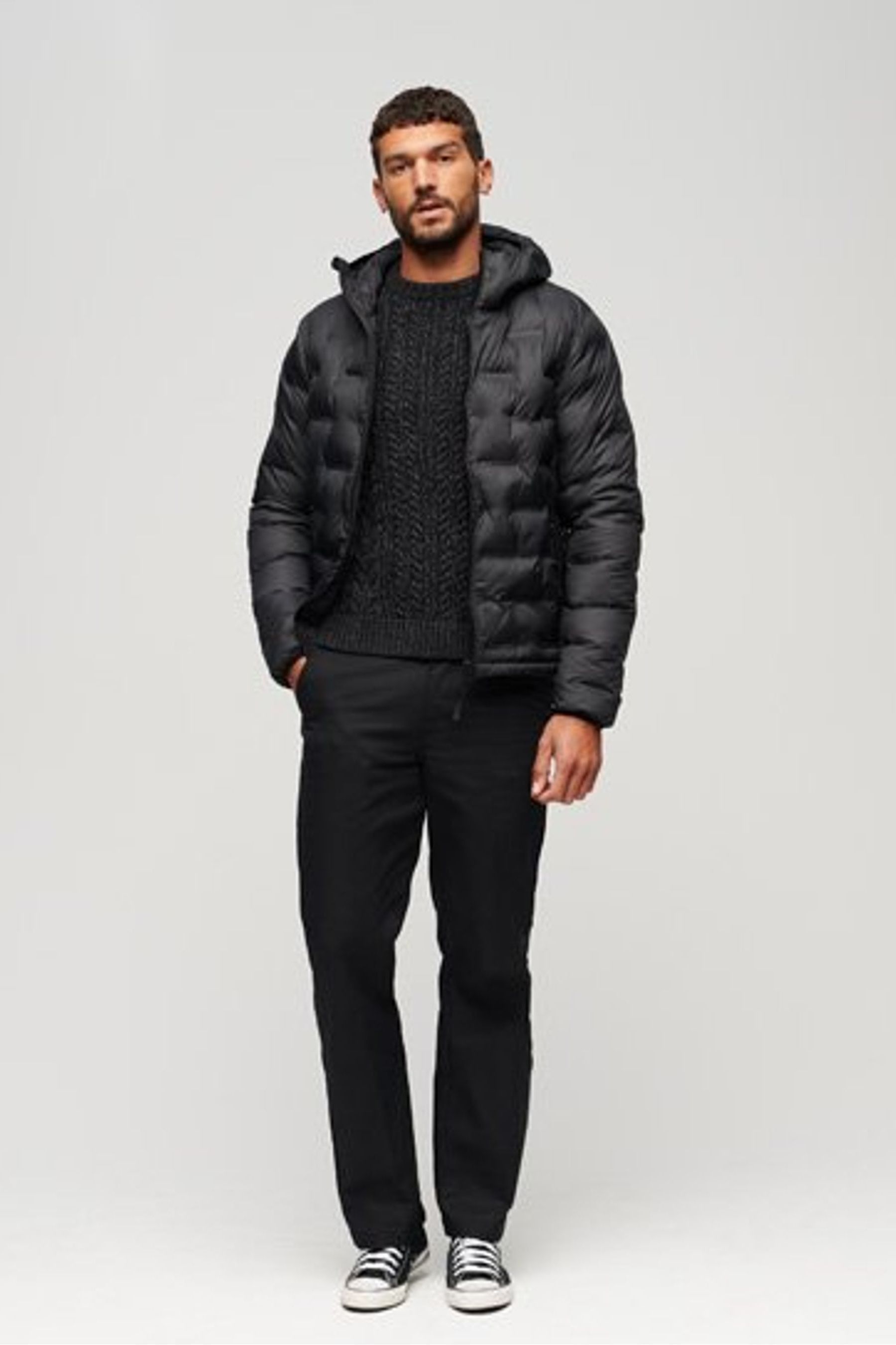 Buy Superdry Black Short Quilted Puffer Hooded Jacket from the Next UK online shop
