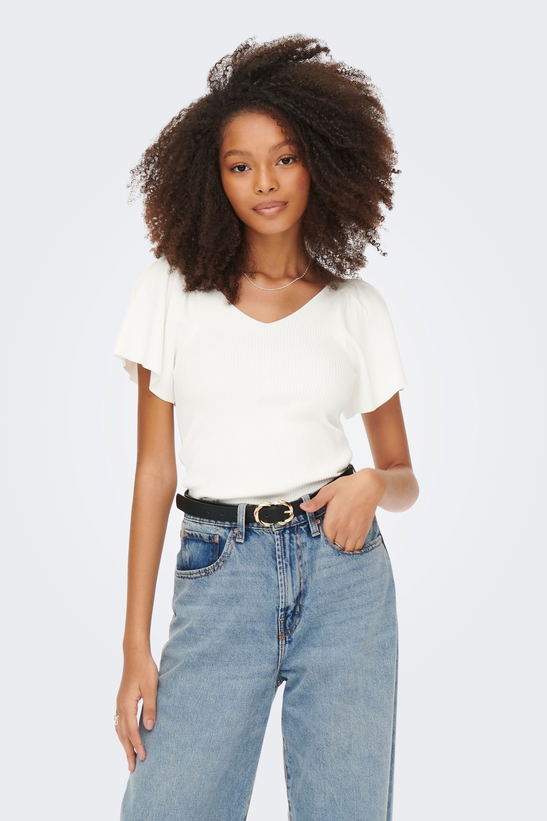 ONLY White Frill Sleeve Top - Image 1 of 5