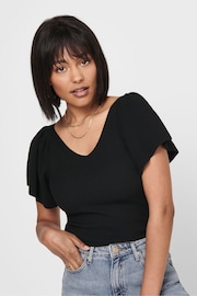 ONLY Black Frill Sleeve Top - Image 1 of 5