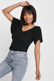 ONLY Black Frill Sleeve Top - Image 4 of 5