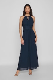 VILA Blue Halter Neck Tulle Maxi Dress - Image 3 of 6