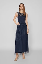 VILA Blue Sleeveless Lace And Tulle Maxi Dress - Image 1 of 7