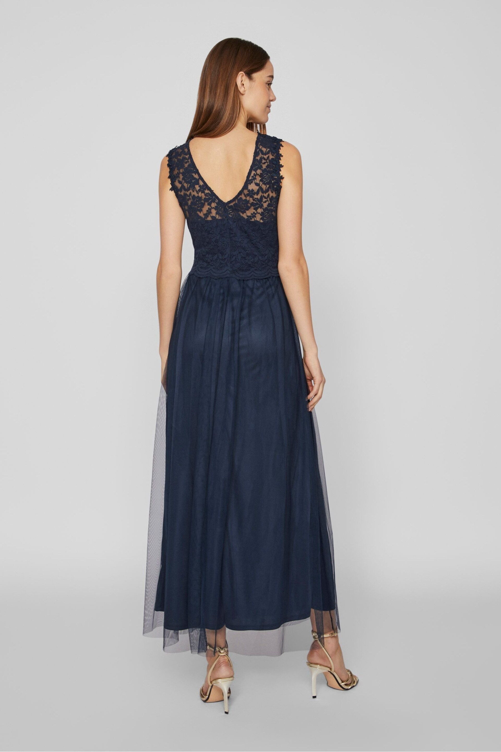 VILA Blue Sleeveless Lace And Tulle Maxi Dress - Image 2 of 7