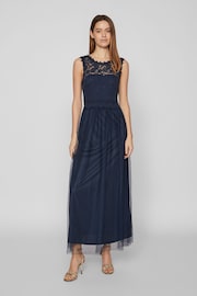 VILA Blue Sleeveless Lace And Tulle Maxi Dress - Image 3 of 7
