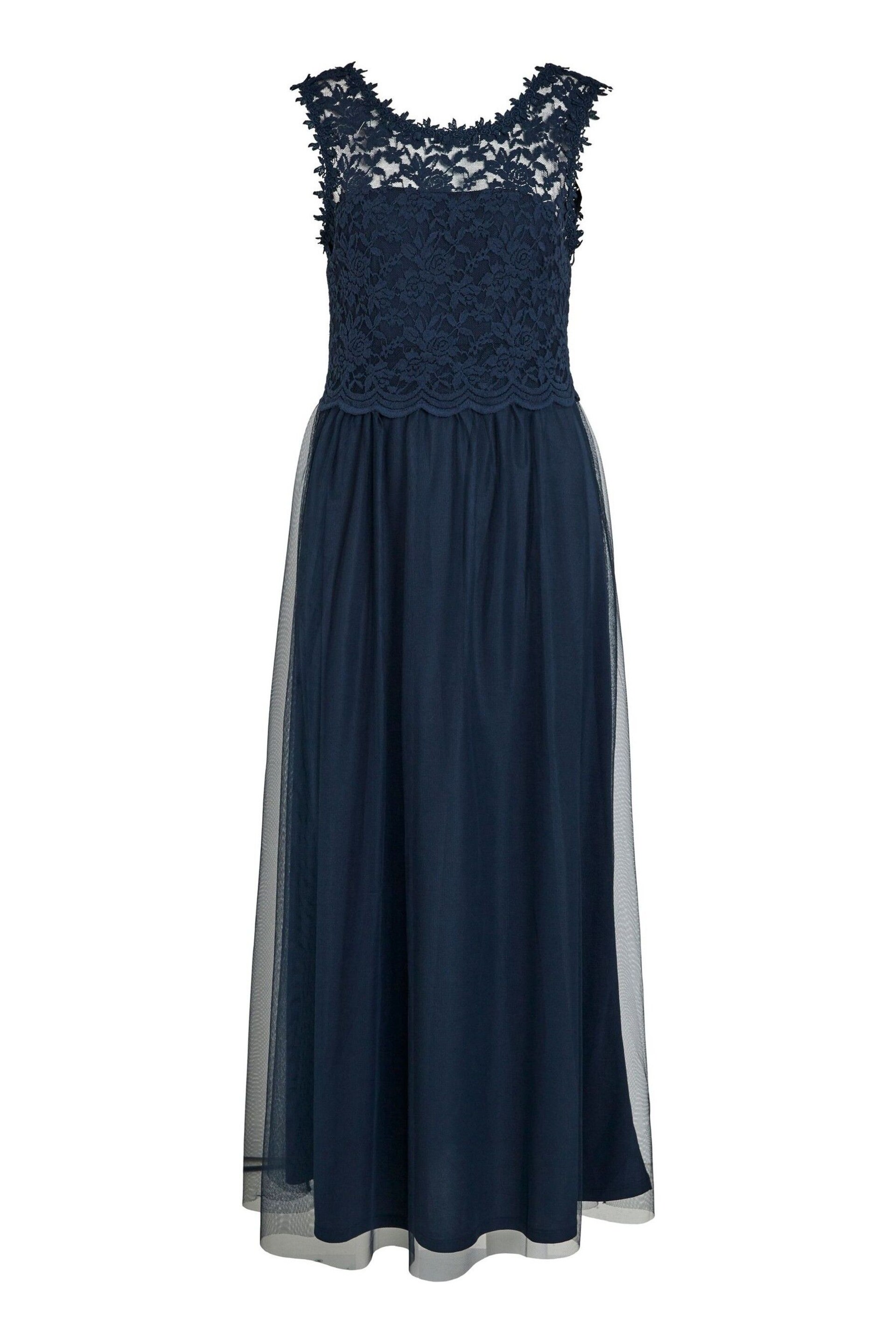 VILA Blue Sleeveless Lace And Tulle Maxi Dress - Image 6 of 7