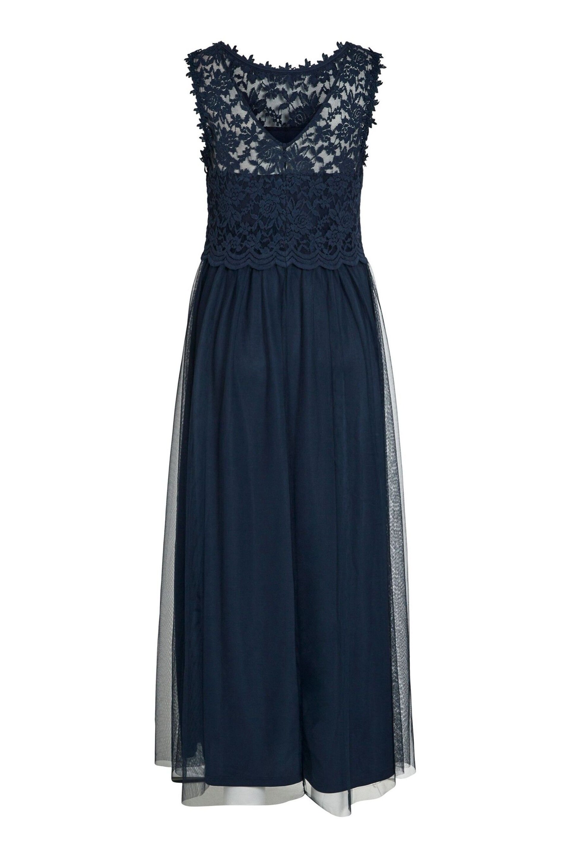 VILA Blue Sleeveless Lace And Tulle Maxi Dress - Image 7 of 7