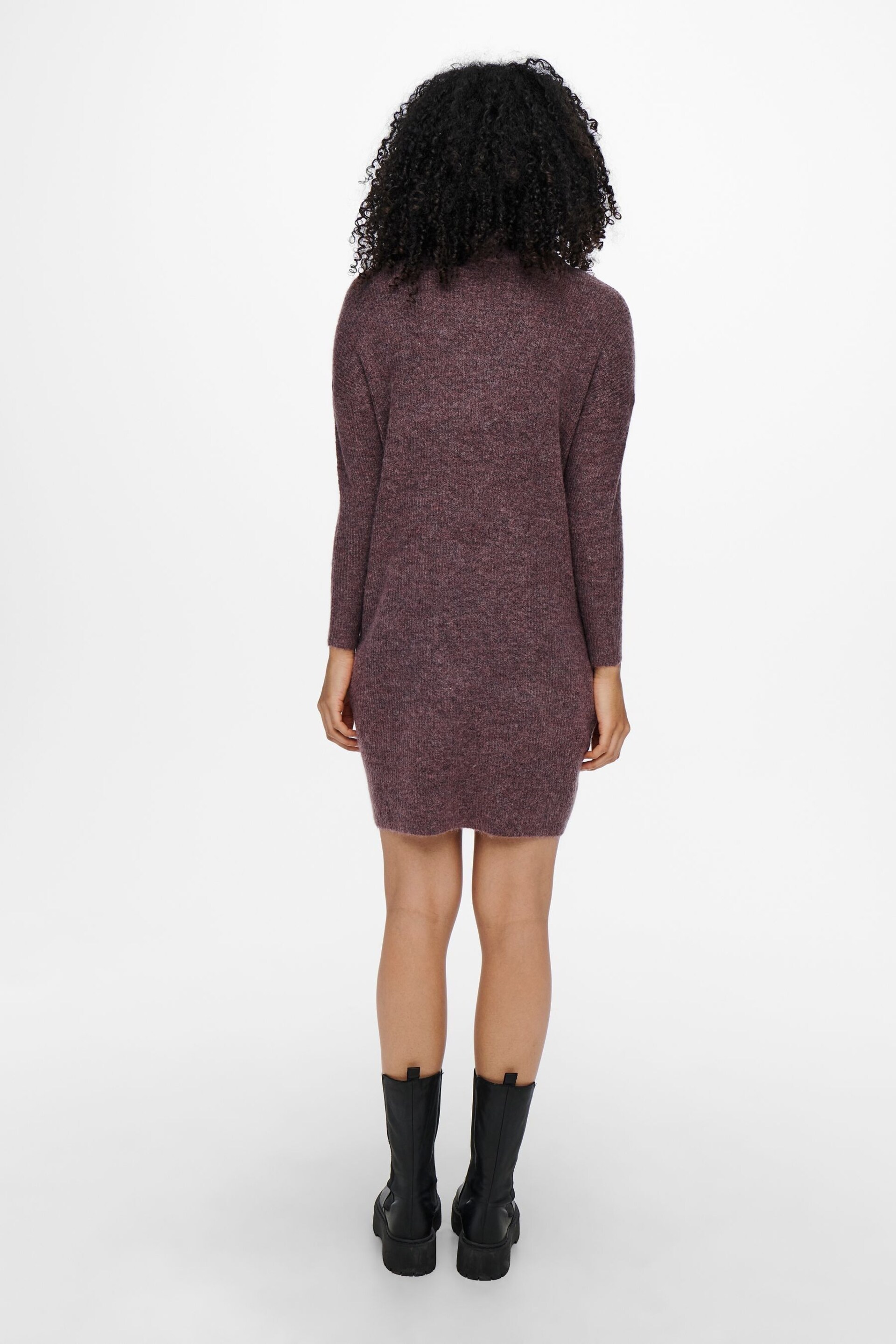 ONLY Burgundy Knitted Roll Neck Jumper Dress - Image 2 of 6