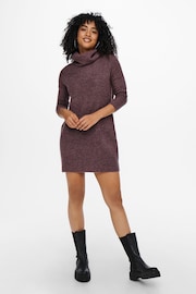 ONLY Burgundy Knitted Roll Neck Jumper Dress - Image 3 of 6