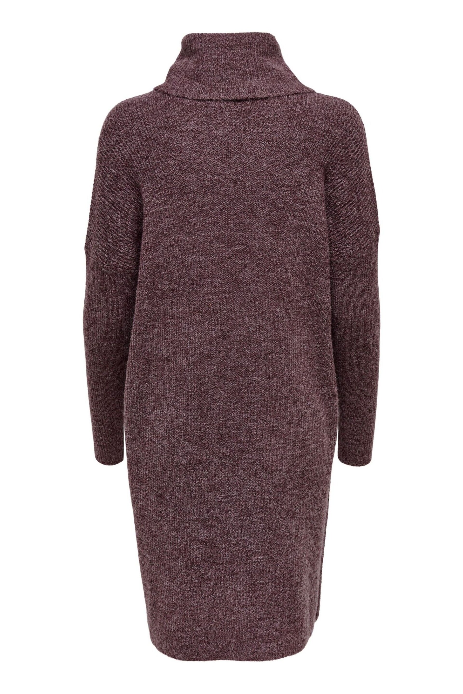 ONLY Burgundy Knitted Roll Neck Jumper Dress - Image 6 of 6