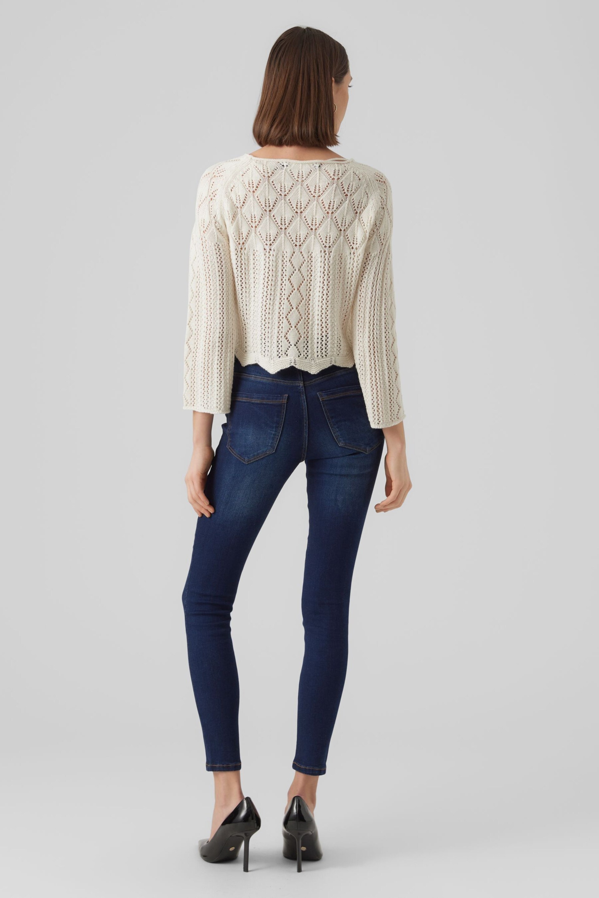 VERO MODA Cream Crochet Long Sleeve Top - Image 3 of 6