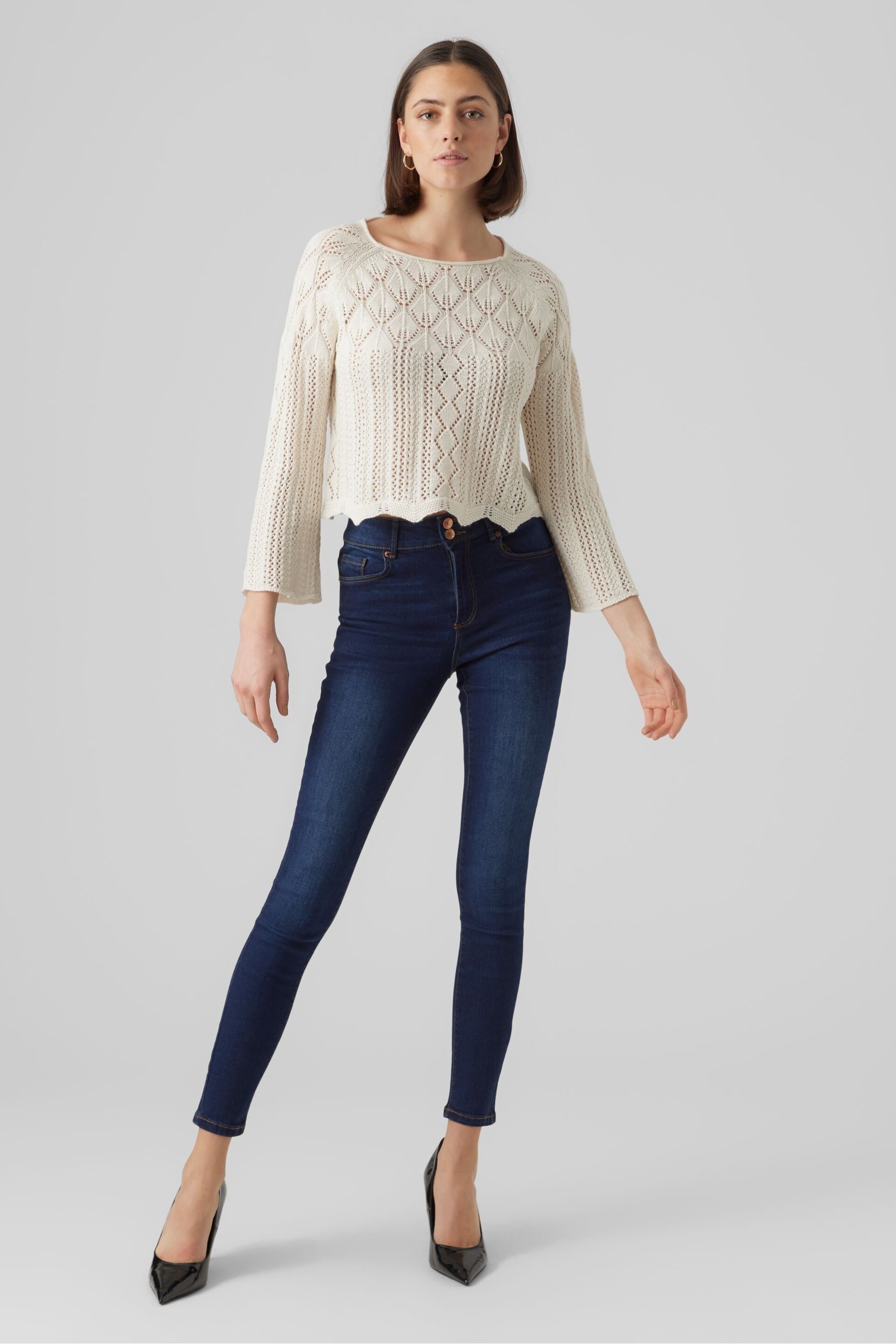 VERO MODA Cream Crochet Long Sleeve Top - Image 4 of 6