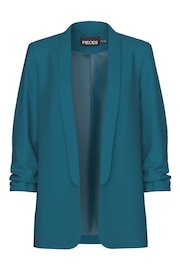 PIECES Blue Ruched Sleeve 100% Cotton Blazer - Image 5 of 6