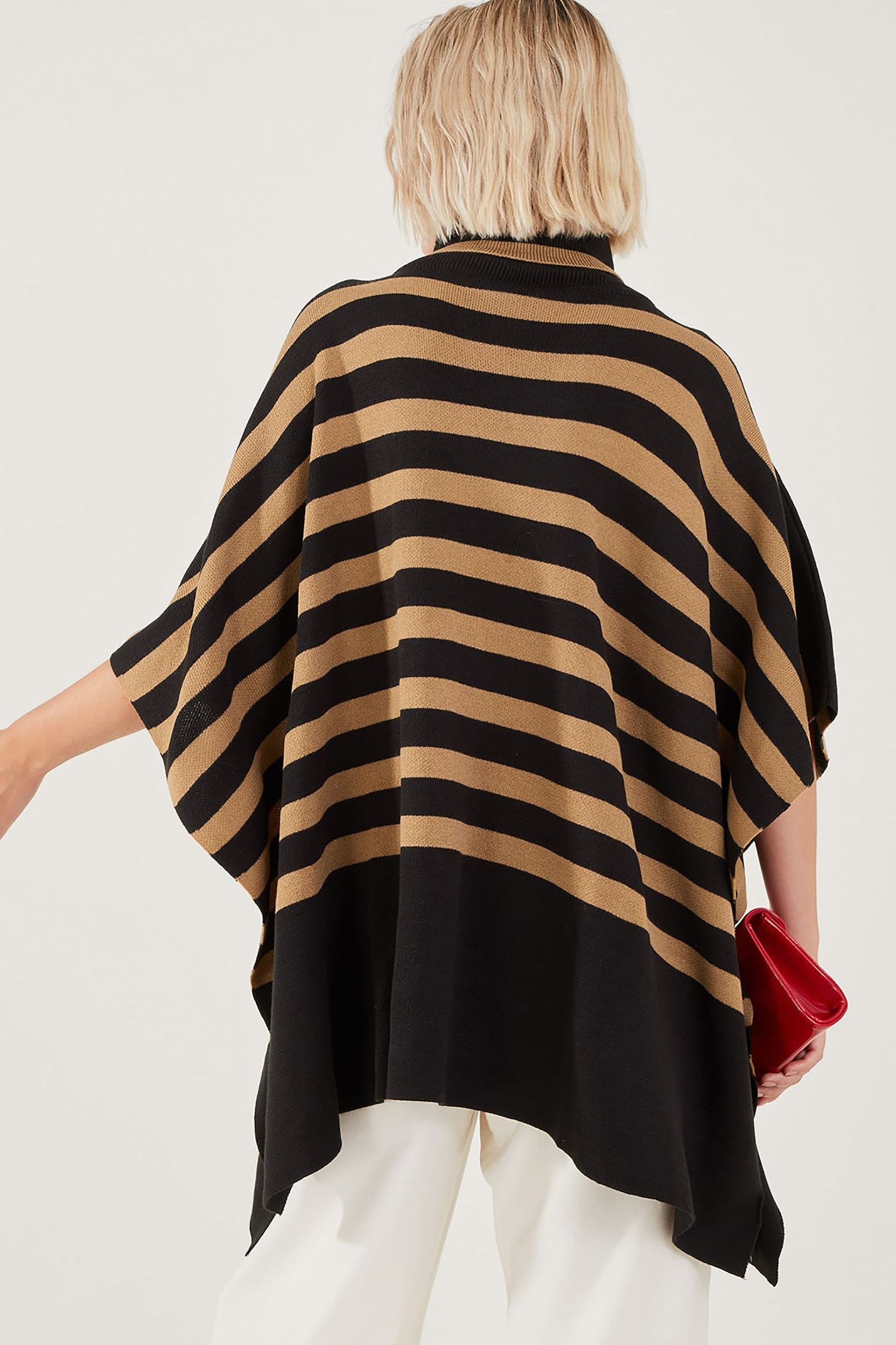 Accessorize Black Stripe Roll Neck Poncho - Image 2 of 4