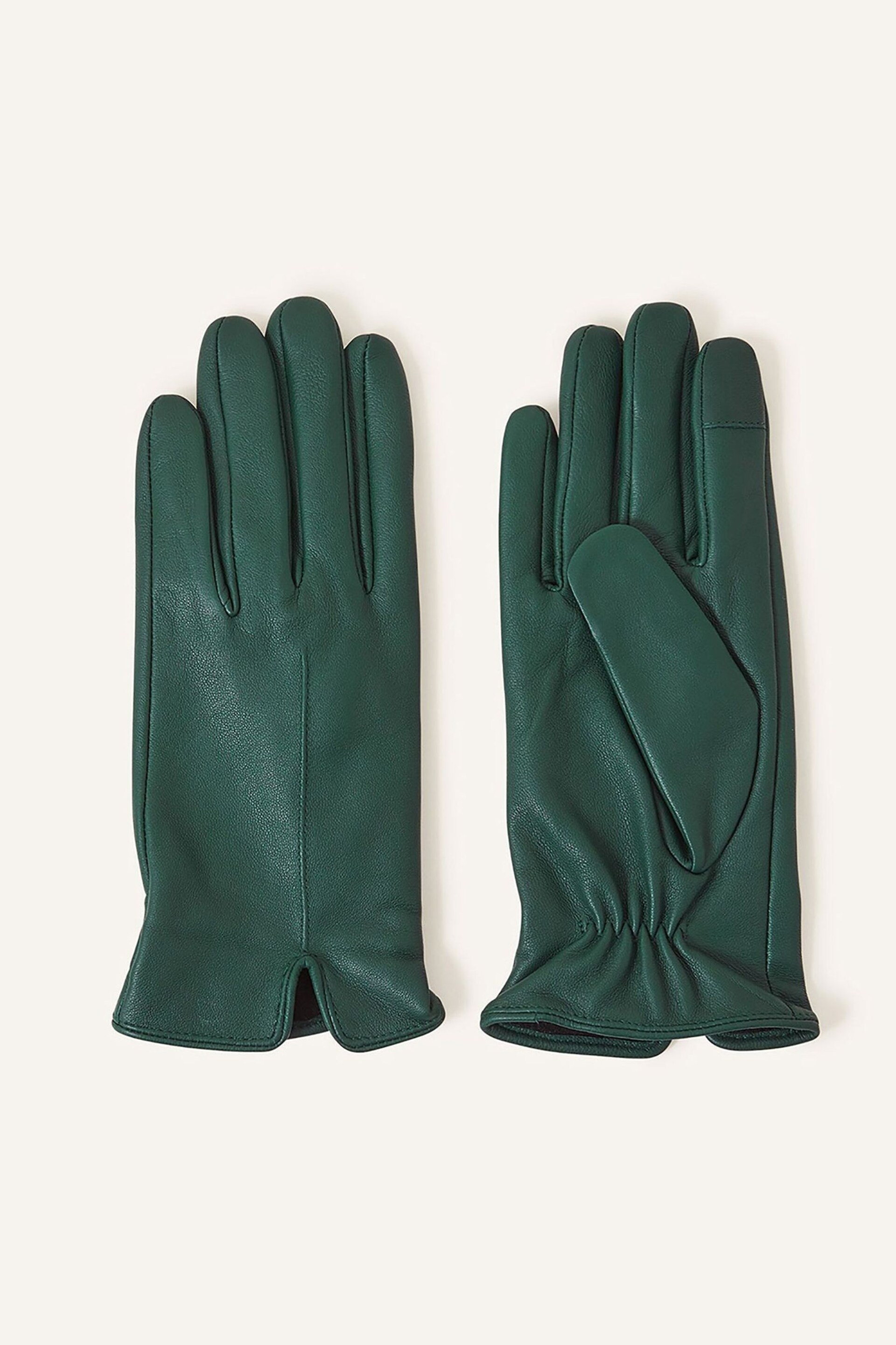 Accessorize Green Touch Screen Leather Gloves - Image 1 of 2