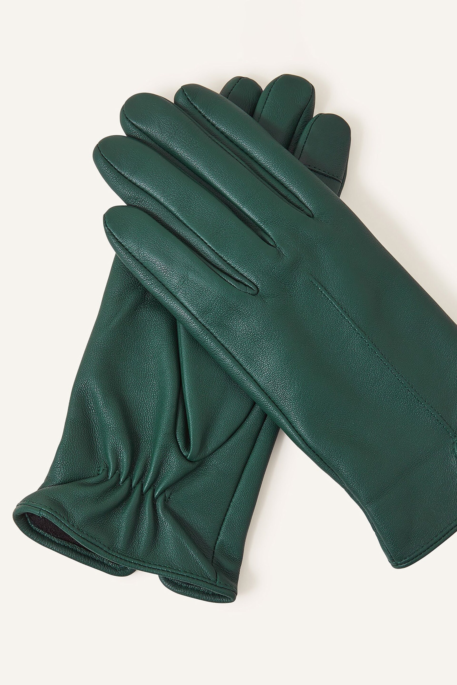 Accessorize Green Touch Screen Leather Gloves - Image 2 of 2
