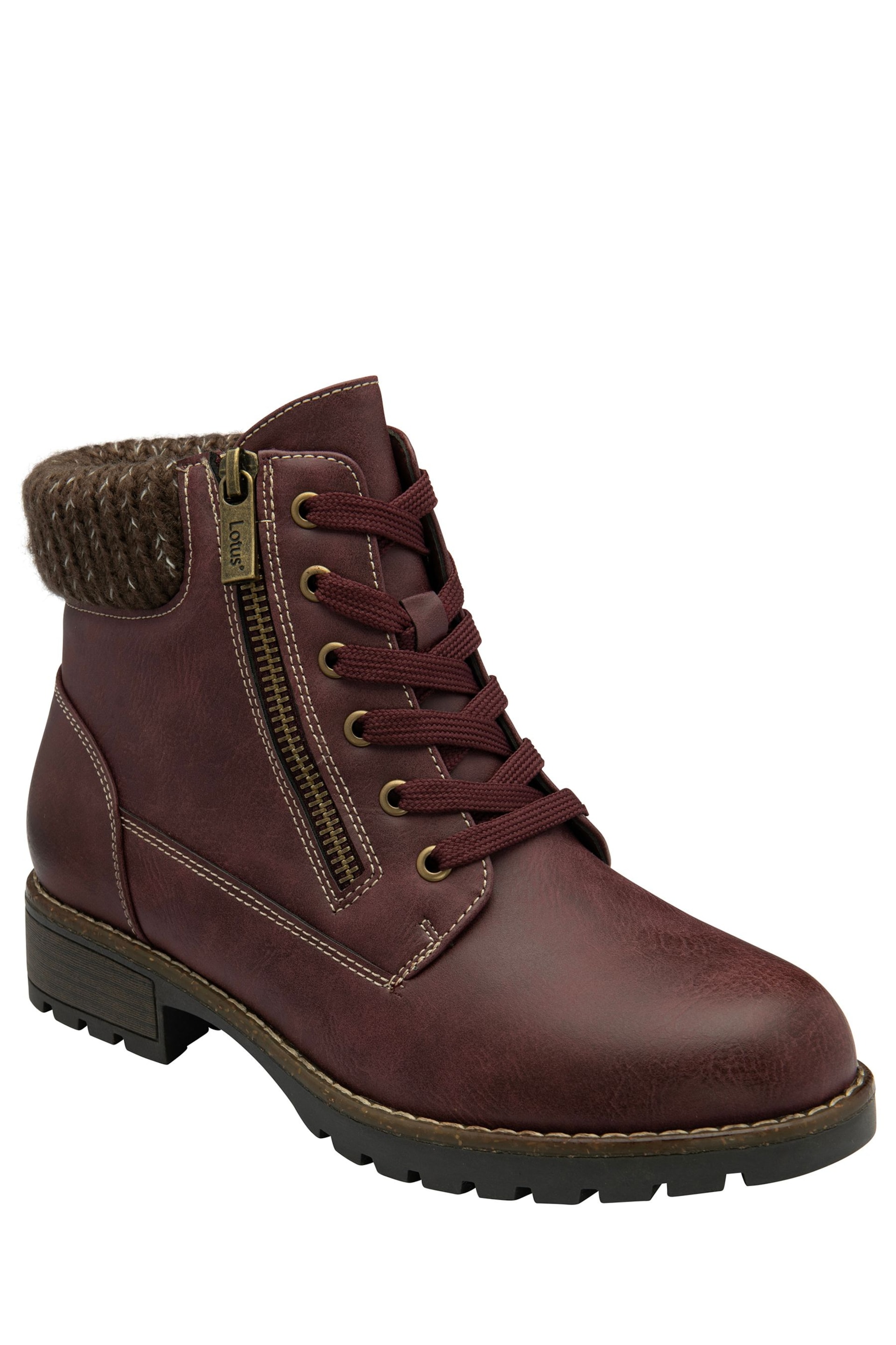 Lotus Red Lace-Up Ankle Boots - Image 1 of 4