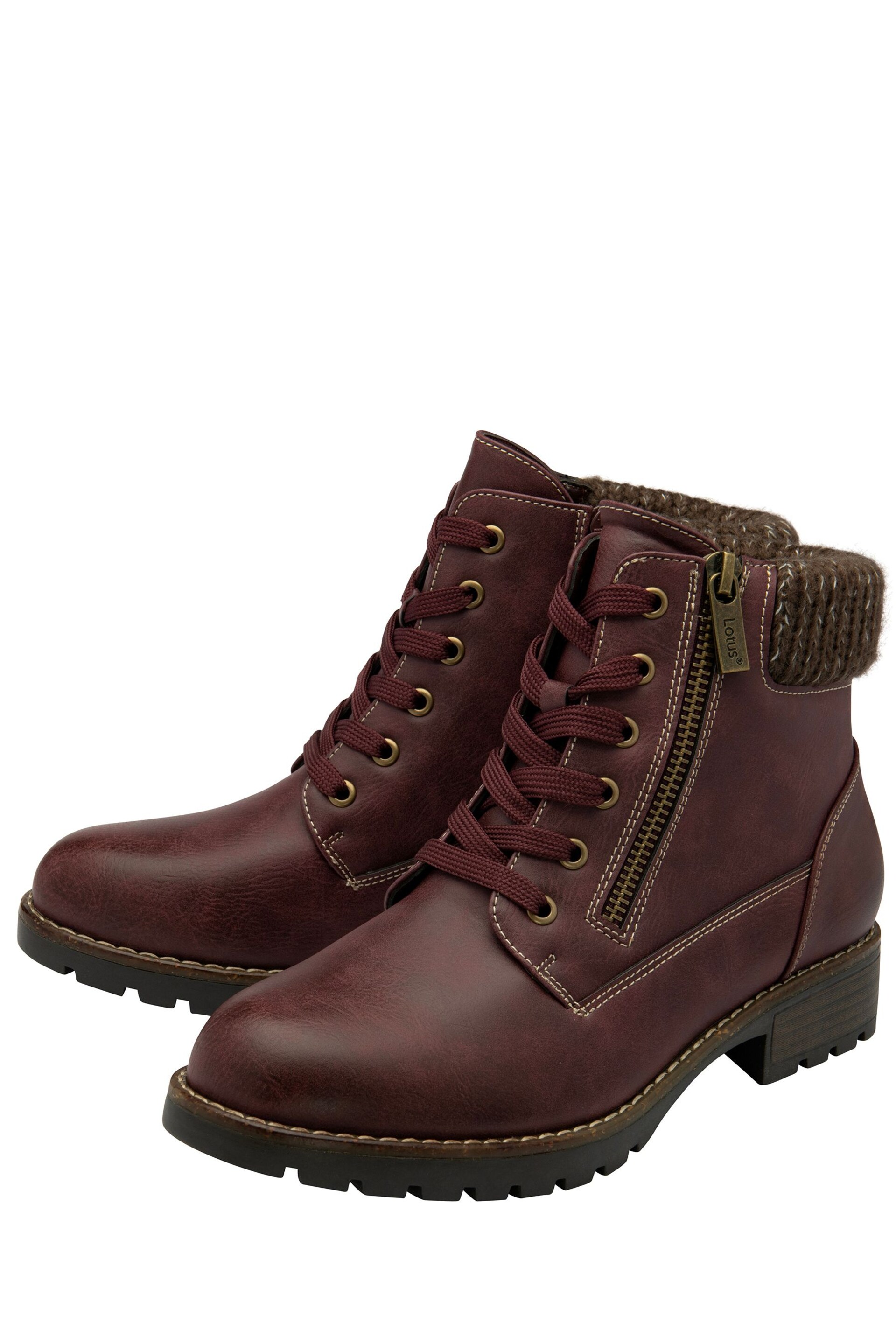 Lotus Red Lace-Up Ankle Boots - Image 3 of 4