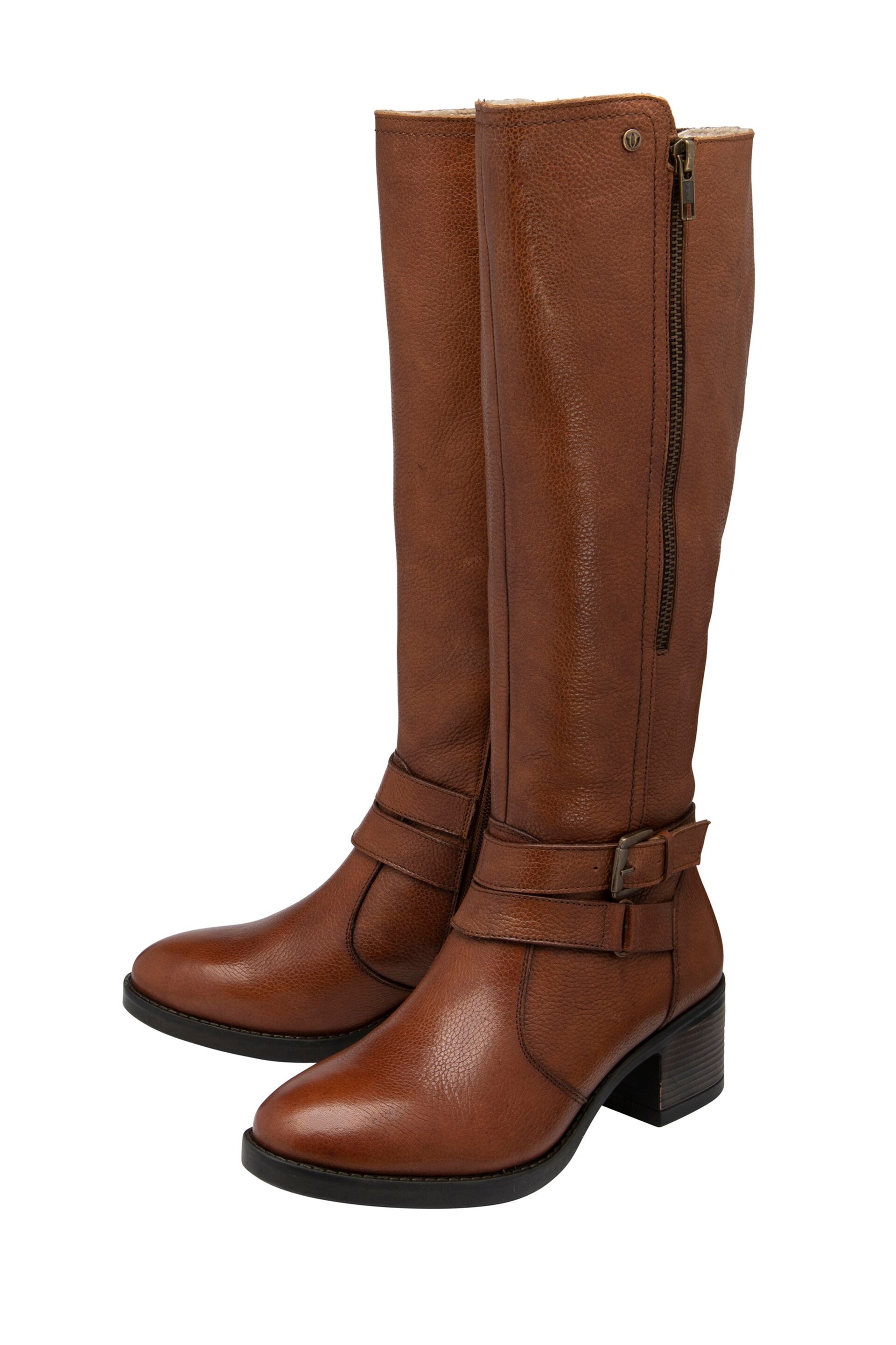 Lotus Brown Leather Knee High Boots - Image 2 of 4