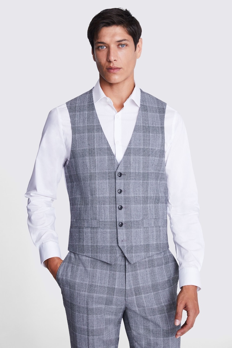 MOSS Grey Tailored Fit Check Waistcoat - Image 1 of 3