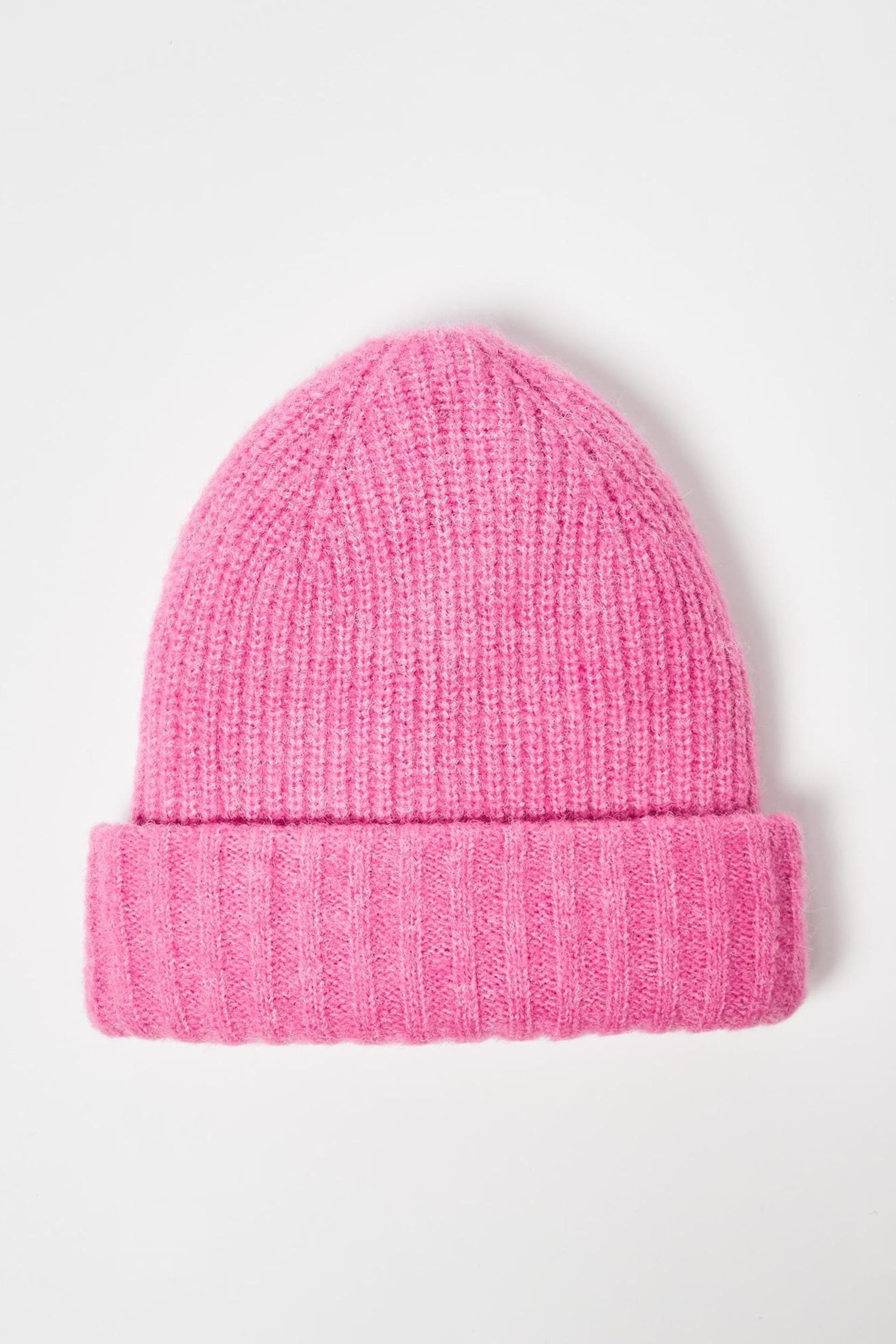 Oliver Bonas Pink Rib Knitted Beanie Hat - Image 1 of 4
