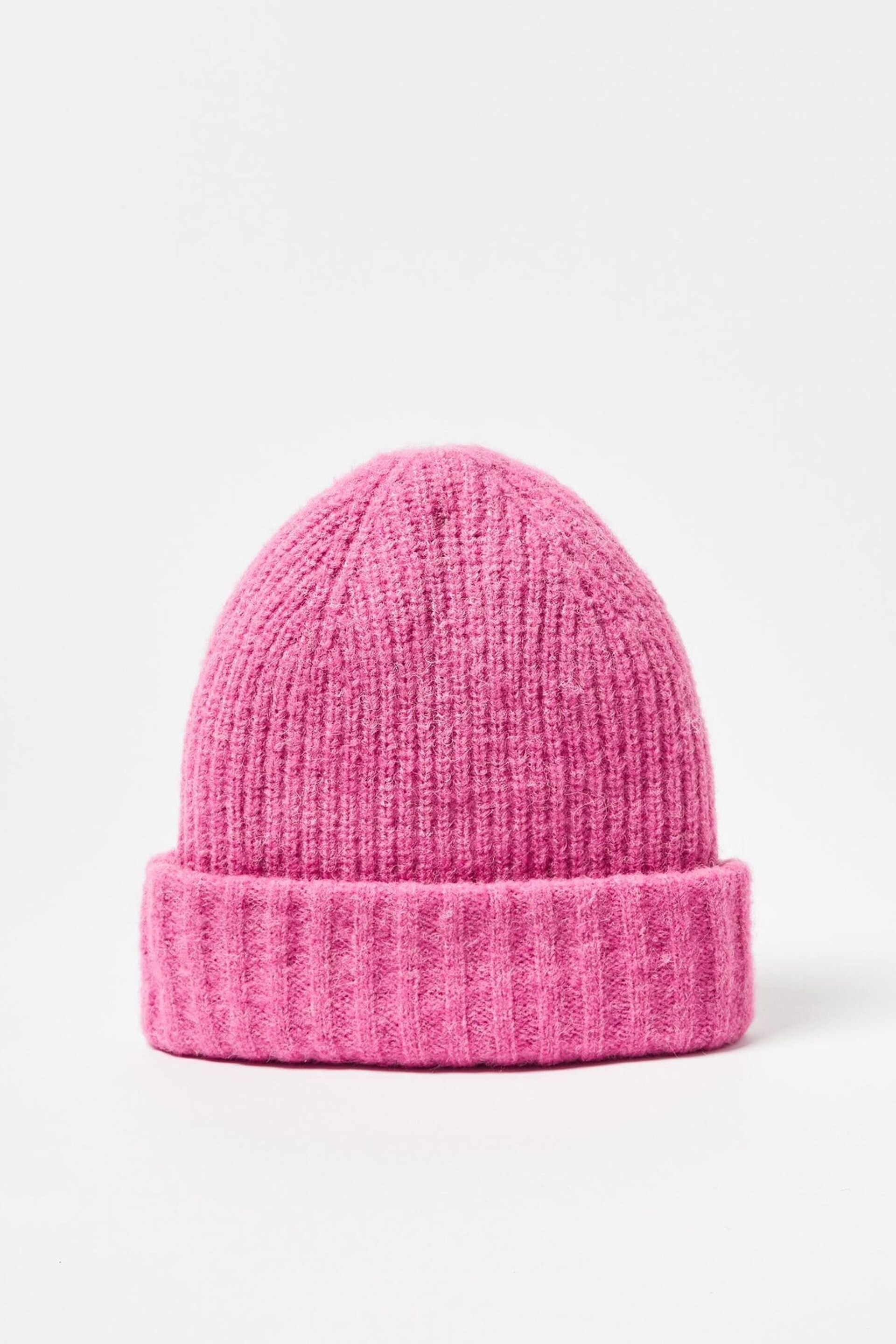 Oliver Bonas Pink Rib Knitted Beanie Hat - Image 2 of 4