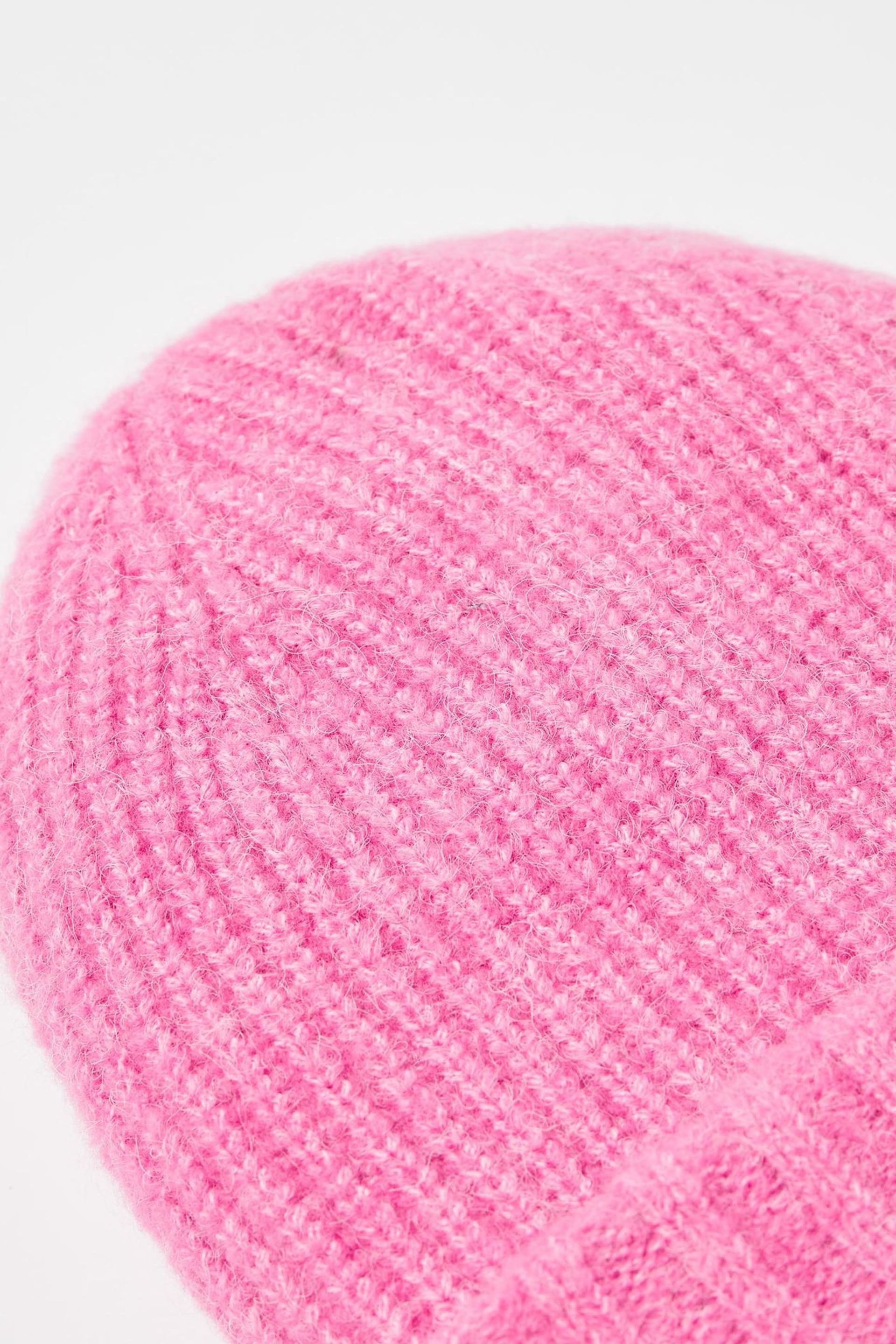 Oliver Bonas Pink Rib Knitted Beanie Hat - Image 3 of 4