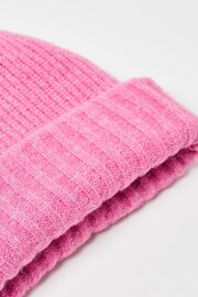 Oliver Bonas Pink Rib Knitted Beanie Hat - Image 4 of 4