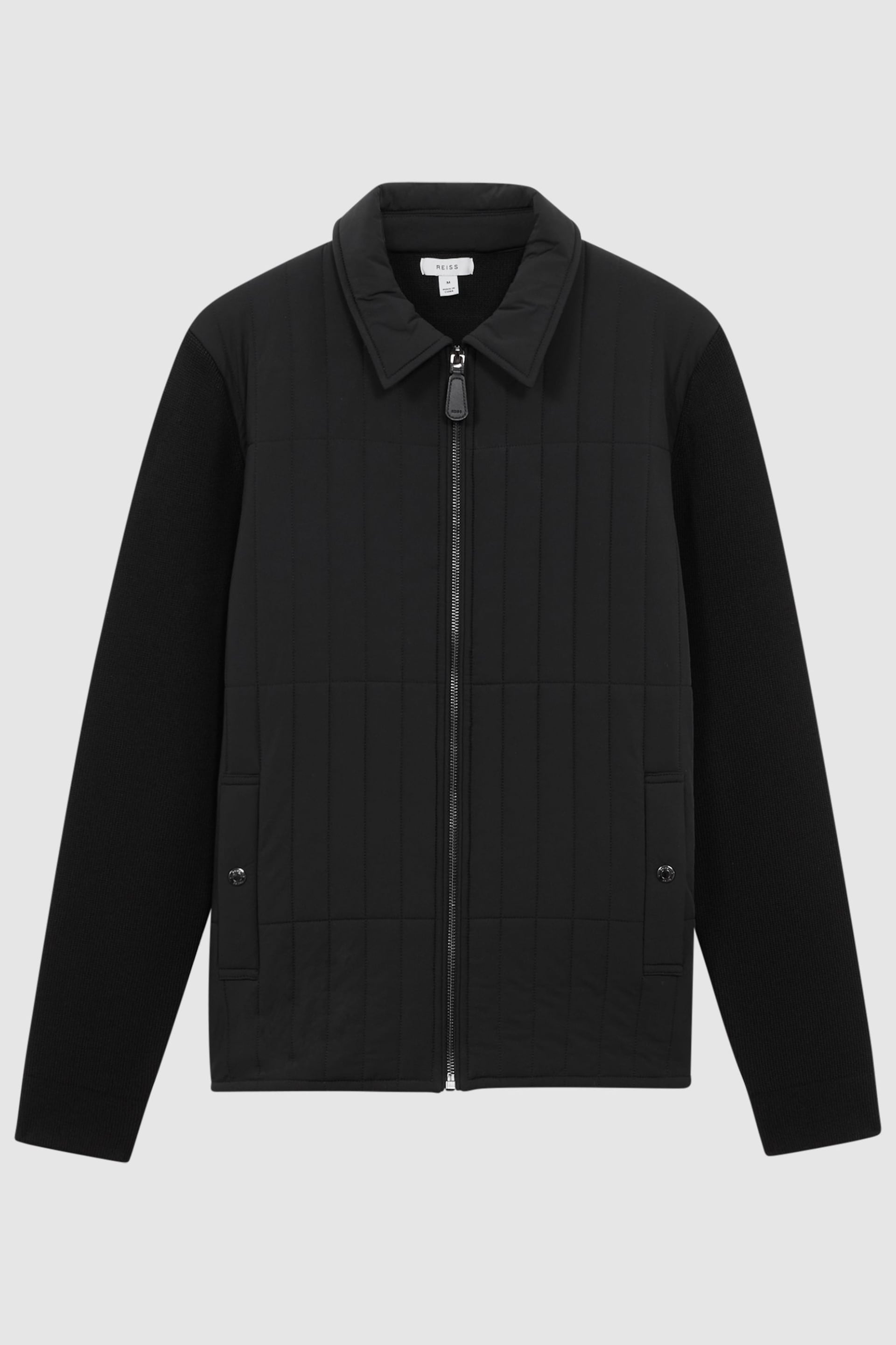 Reiss Black Tosca Hybrid Knit and Quilt Jacket - Image 2 of 5
