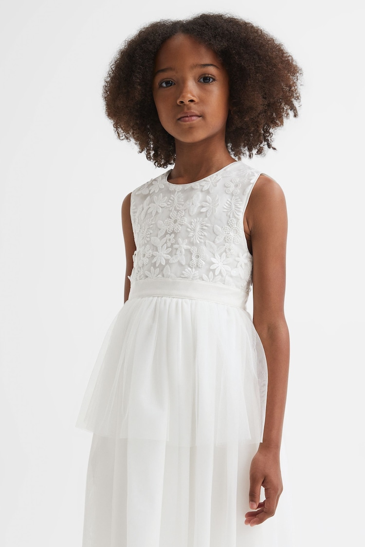 Reiss Ivory Rocha Teen Embellished Tulle Dress - Image 1 of 8