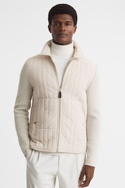 Reiss Stone Tosca Hybrid Knit and Quilt Jacket - Image 1 of 6