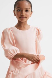 Reiss Pink Toby Teen Puff Sleeve Ruffle Mini Dress - Image 1 of 7