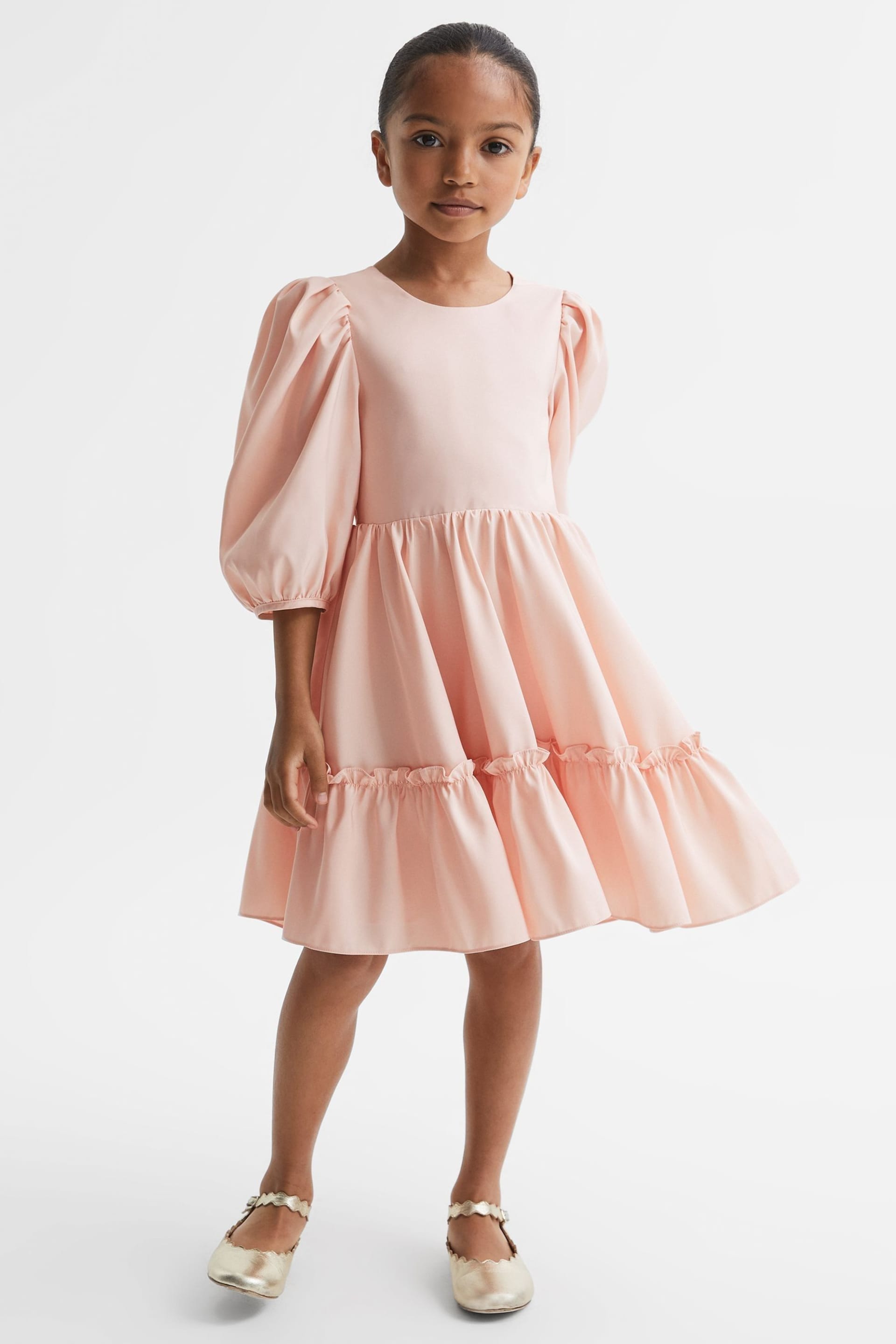 Reiss Pink Toby Teen Puff Sleeve Ruffle Mini Dress - Image 4 of 7
