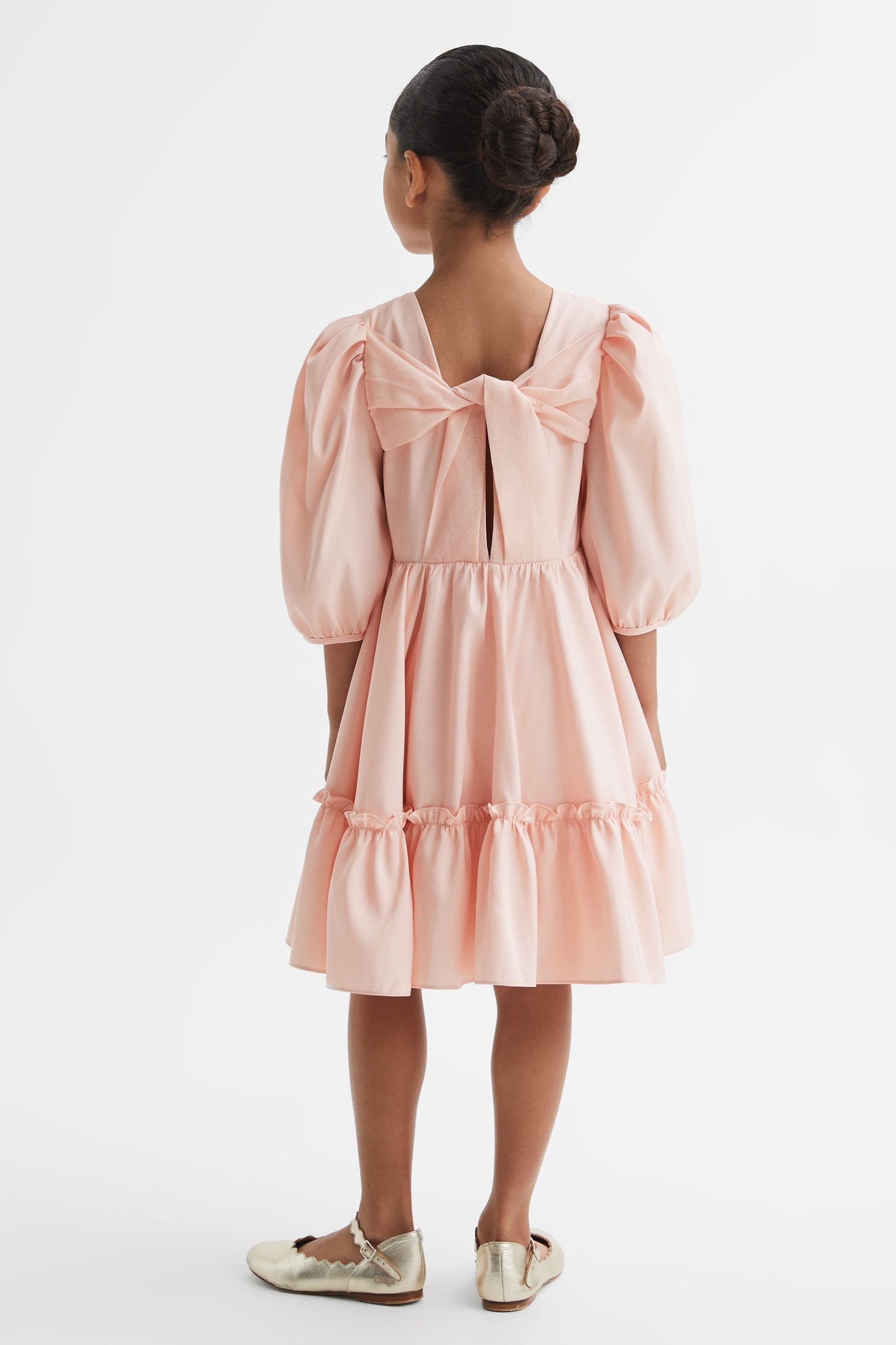 Reiss Pink Toby Teen Puff Sleeve Ruffle Mini Dress - Image 5 of 7