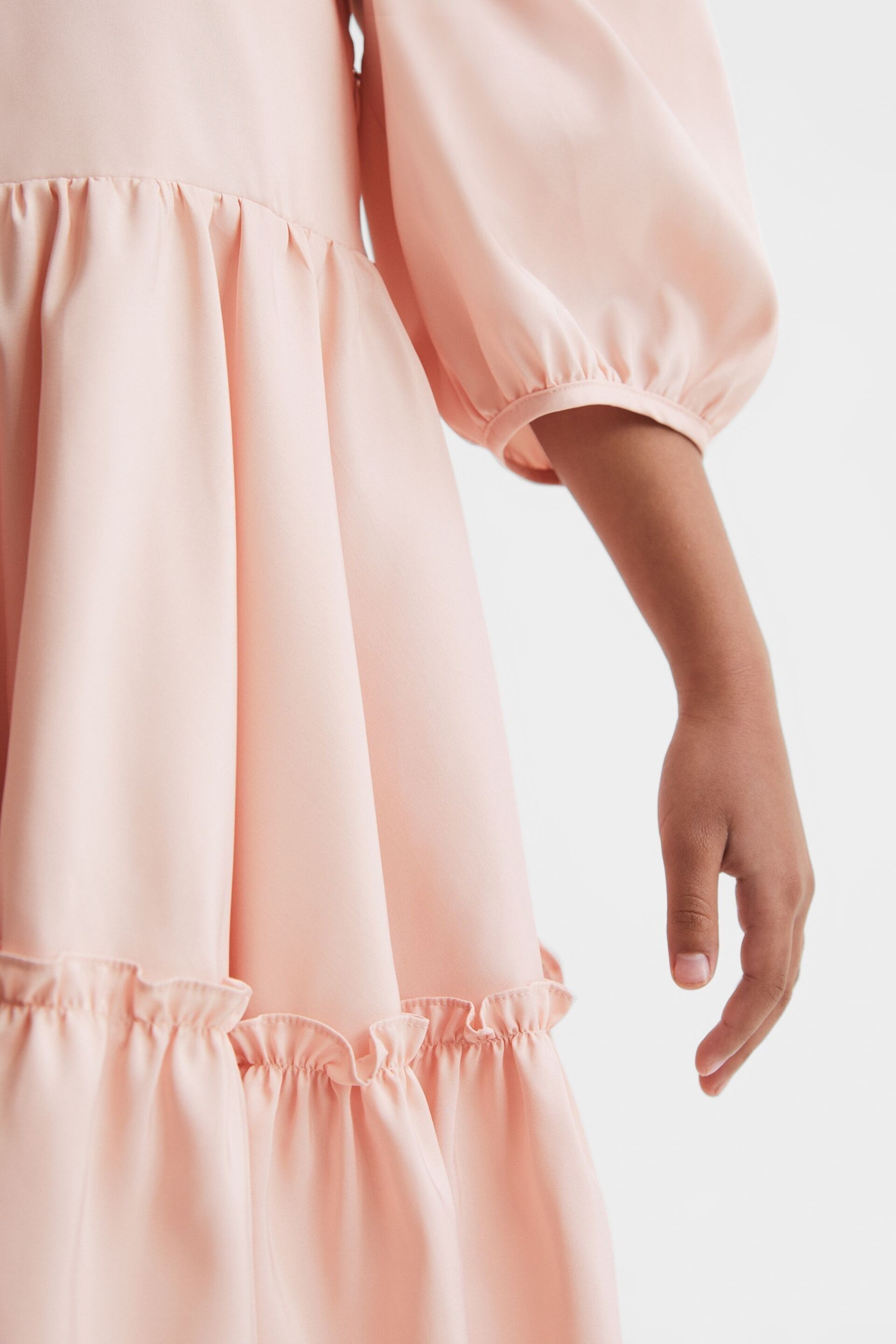 Reiss Pink Toby Teen Puff Sleeve Ruffle Mini Dress - Image 6 of 7