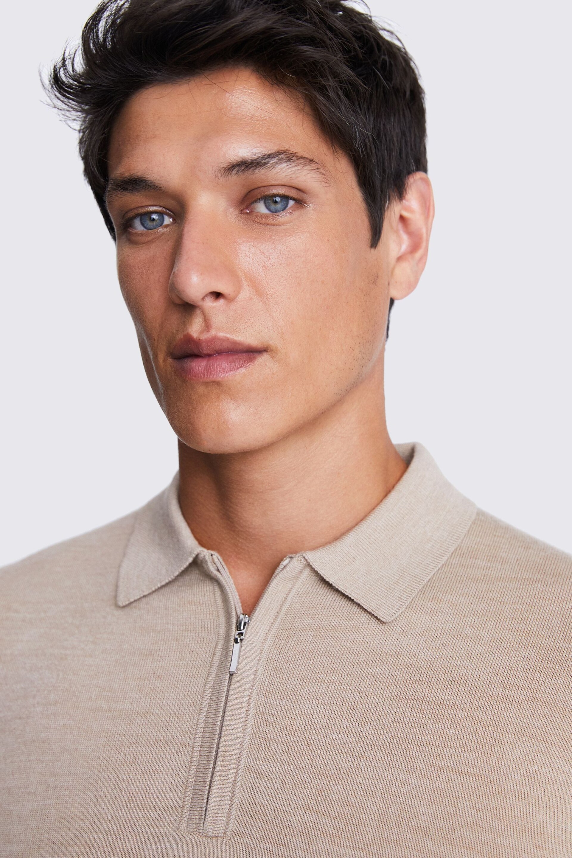 MOSS Natural Merino Blend Zip Polo Shirt - Image 3 of 5