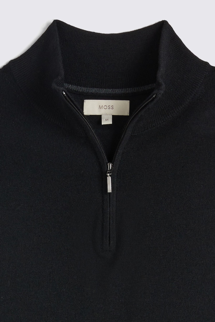 MOSS Black Merino Blend Zip Neck Jumper - Image 5 of 5