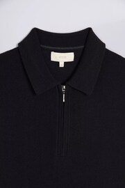 MOSS Blue Merino Blend Zip Polo Shirt - Image 5 of 5