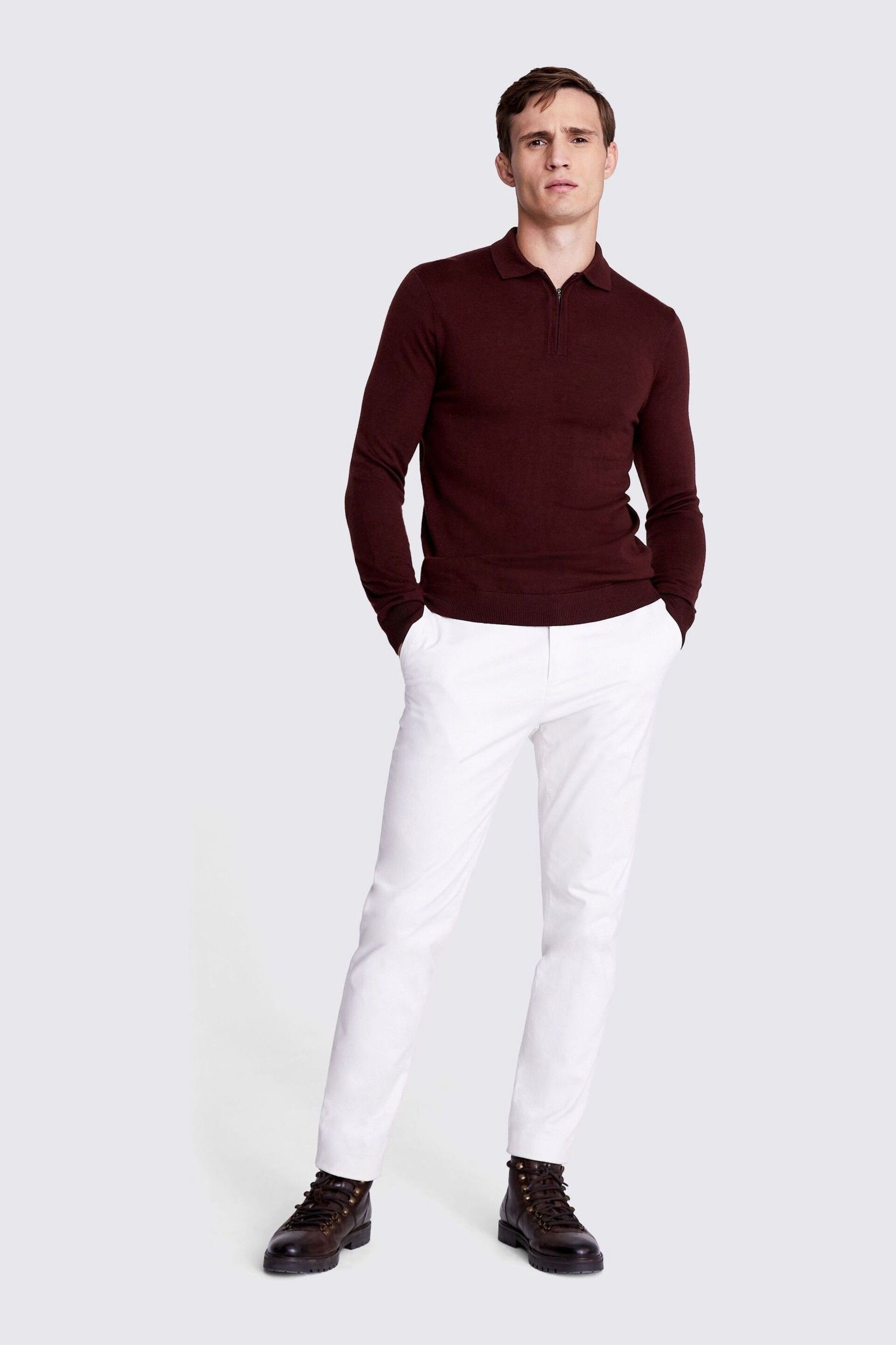 MOSS Red Merino Blend Zip Polo Shirt - Image 2 of 5