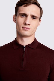 MOSS Red Merino Blend Zip Polo Shirt - Image 3 of 5